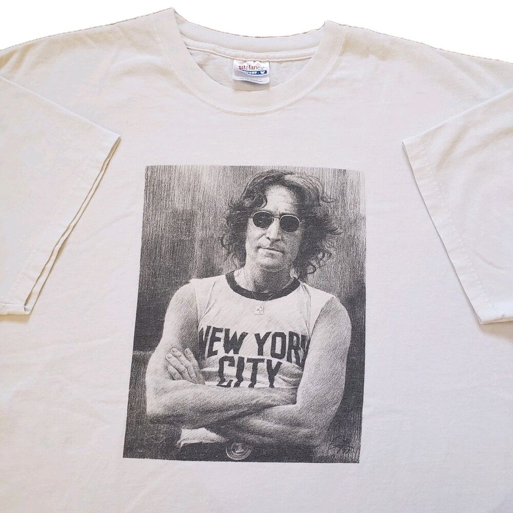 Vintage 90s John Lennon New York City Sz XL Mens White Hanes T-Shirt The Beatles